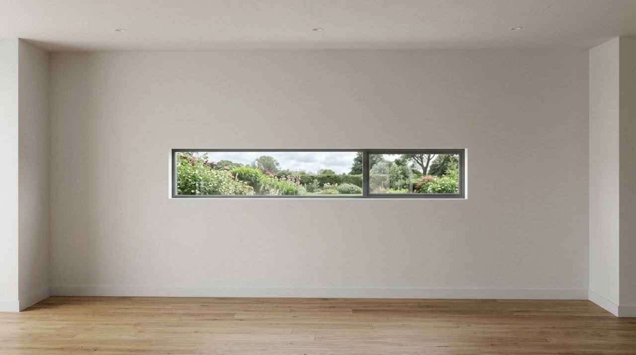 Empty room shell with a long window, built from the survey